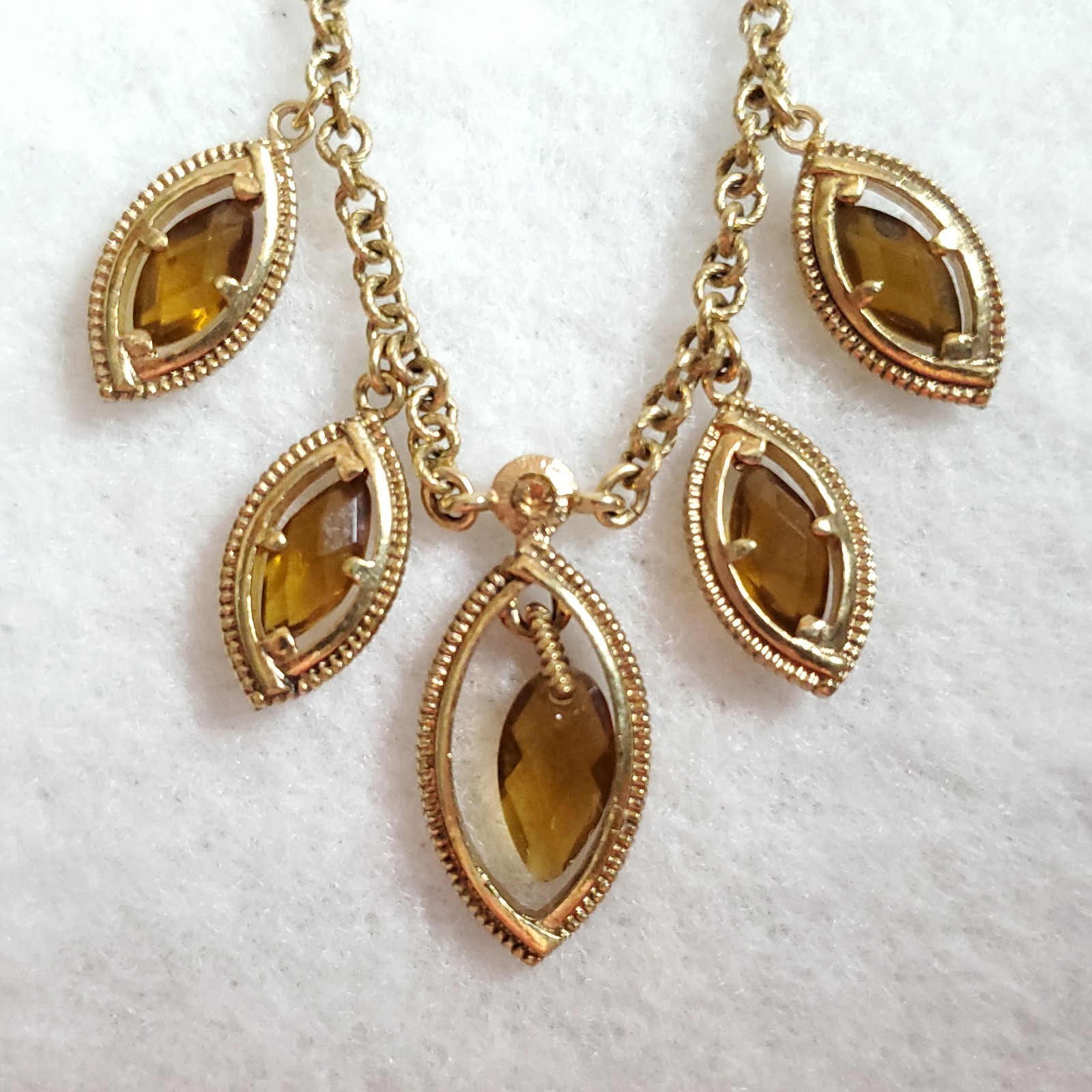Monet Necklace Gold Tone Charm Dangles Faceted Yellow Glass 15-17.5″