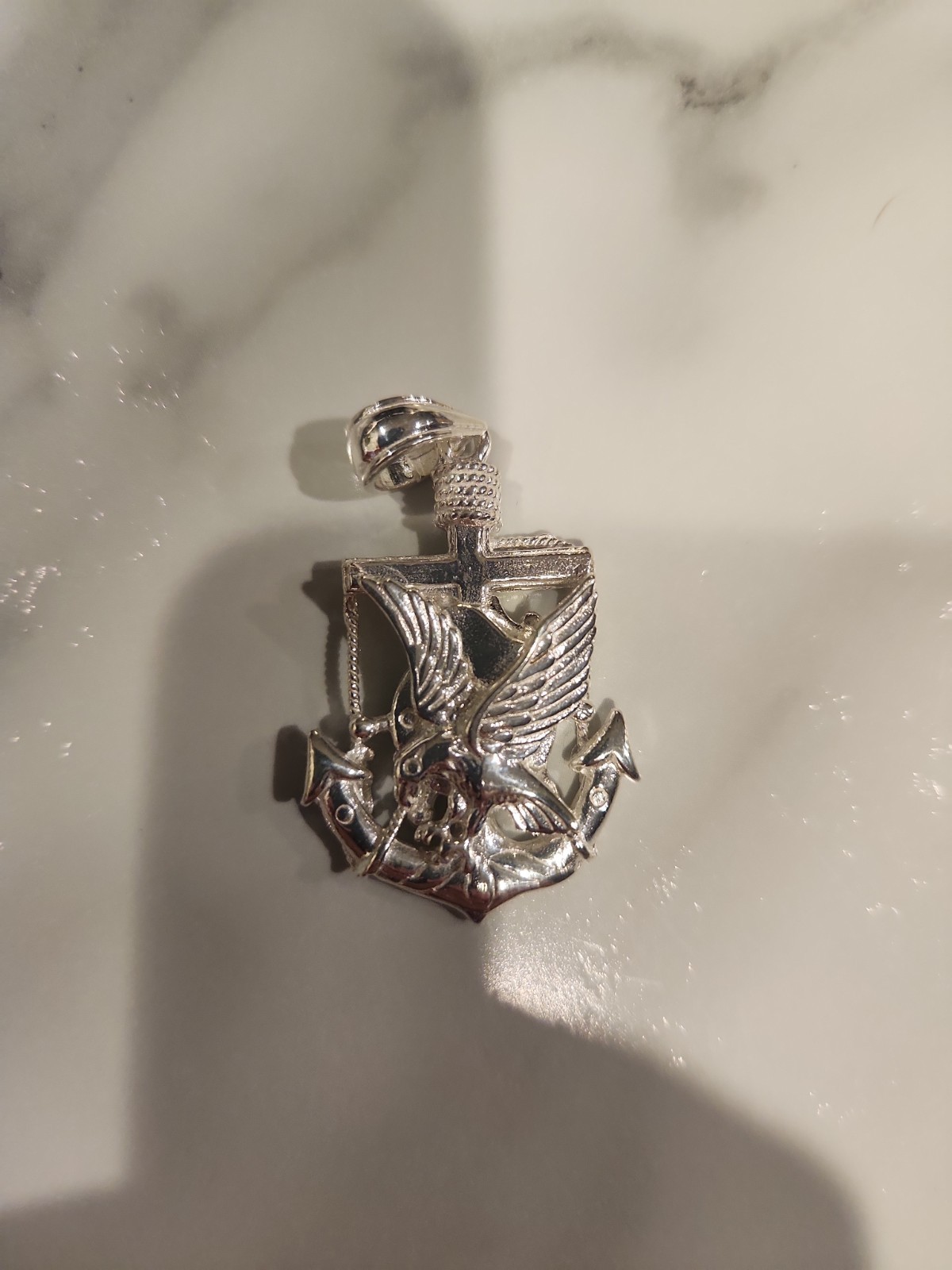 8 Grams 925 Sterling Silver Nautical Anchor Cross Charm Pendant 6mm Bail