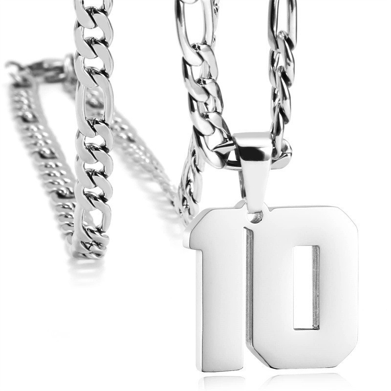 #00-#99 SPORTS FOOTBALL NUMBER Pendant Charm / 24IN STAINLESS CHAIN NECKLACE