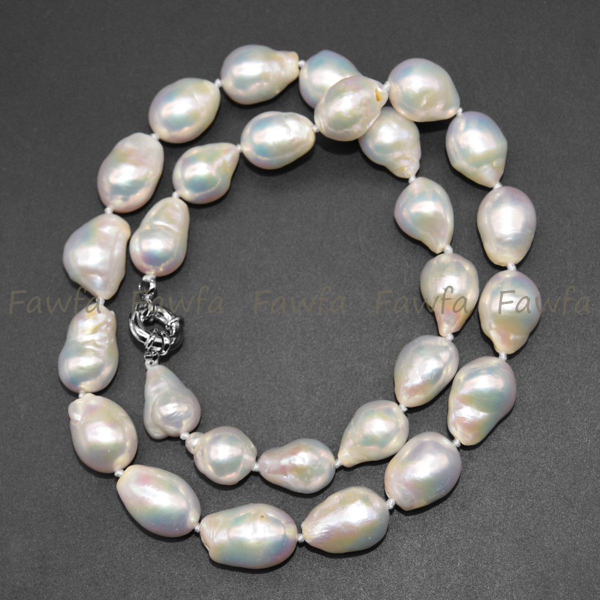 Big 14-16mm Natural Luster White Freshwater Baroque Pearl Necklace 16-36 inches