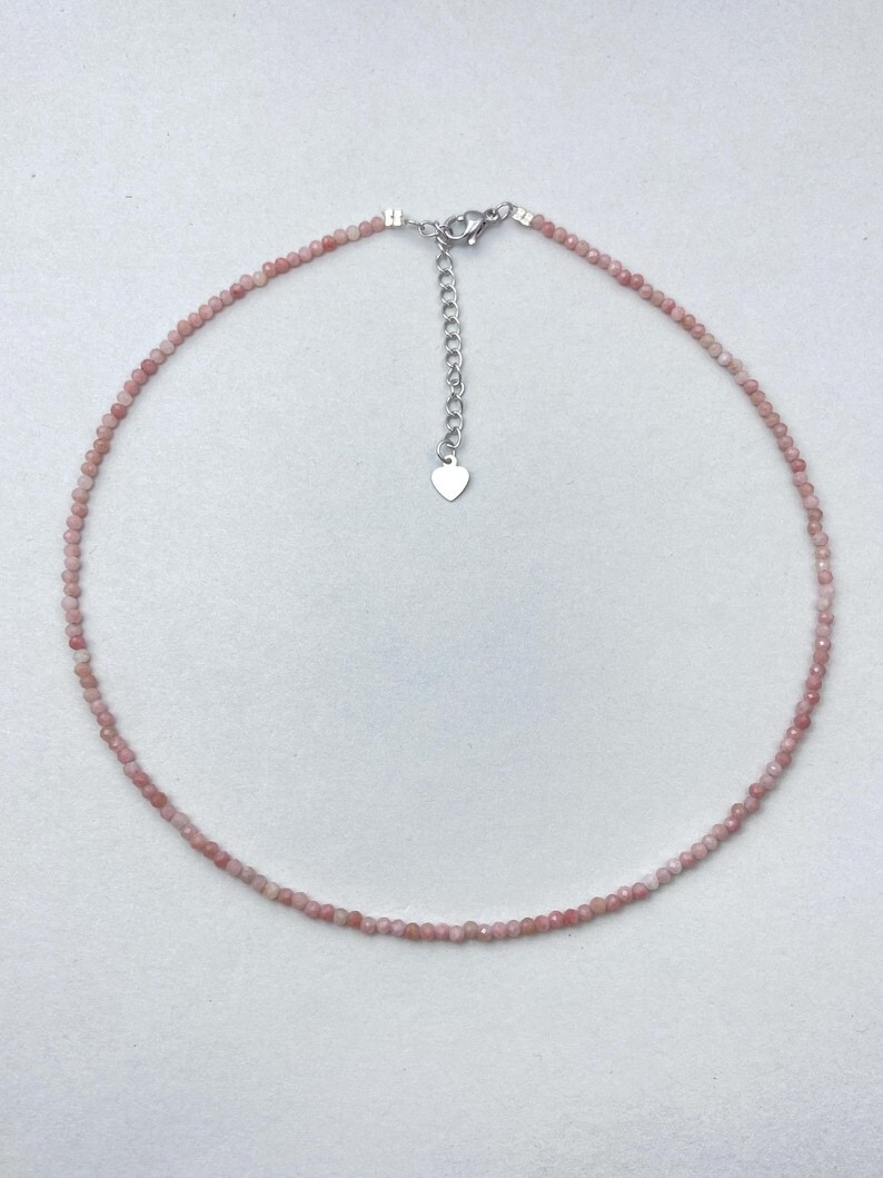 Dainty 2-3MM Pink Opal Faceted Round Gemstone Beads Women Choker Necklaces 18”