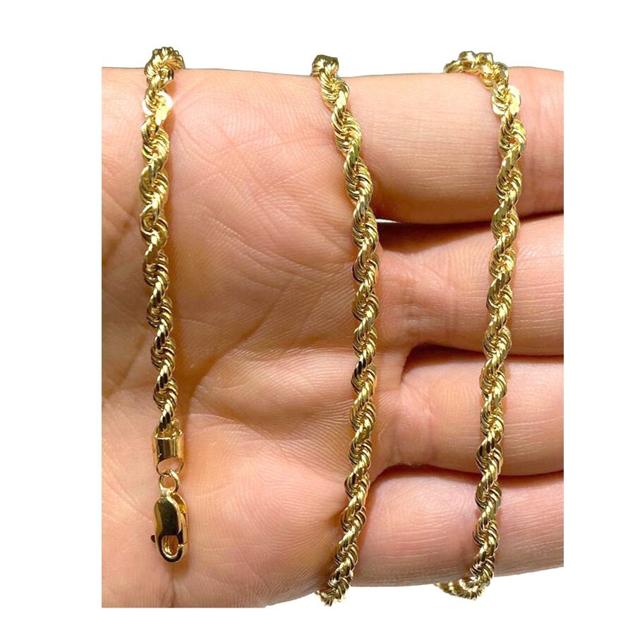 14k Solid Yellow Gold Rope Chain Necklace Bracelet 1mm-10mm Men Women Sz 7″-30″