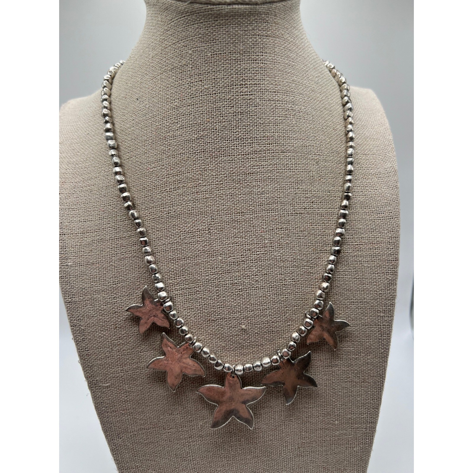 Lucky Brand Starfish Necklace Coastal Boho Beachy Pewter Silver Tone