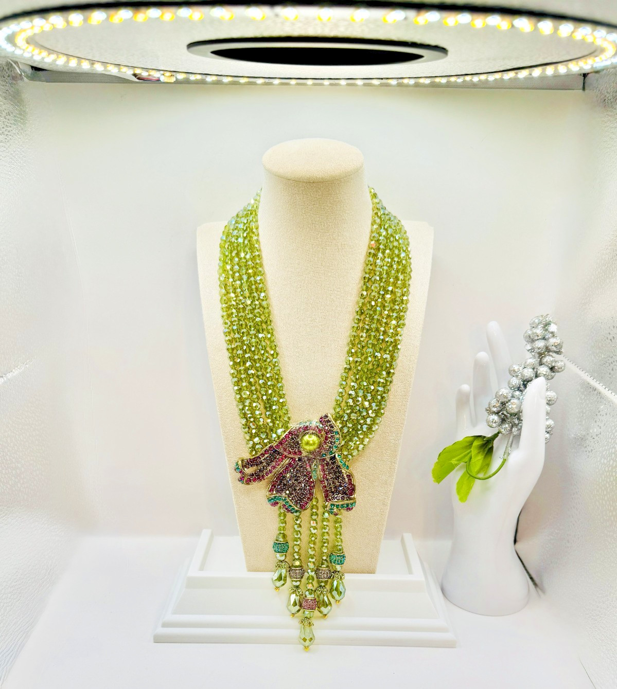 HEIDI DAUS Swarovski’s Peridot Crystal Beads Statement Necklace “Cala Lilly” NIP