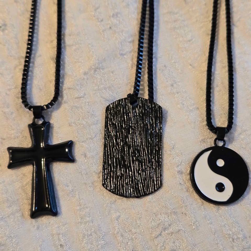 Necklaces Various Styles Black Pendant Punk Hip-Hop Ying-Yang Box Chain [T66]