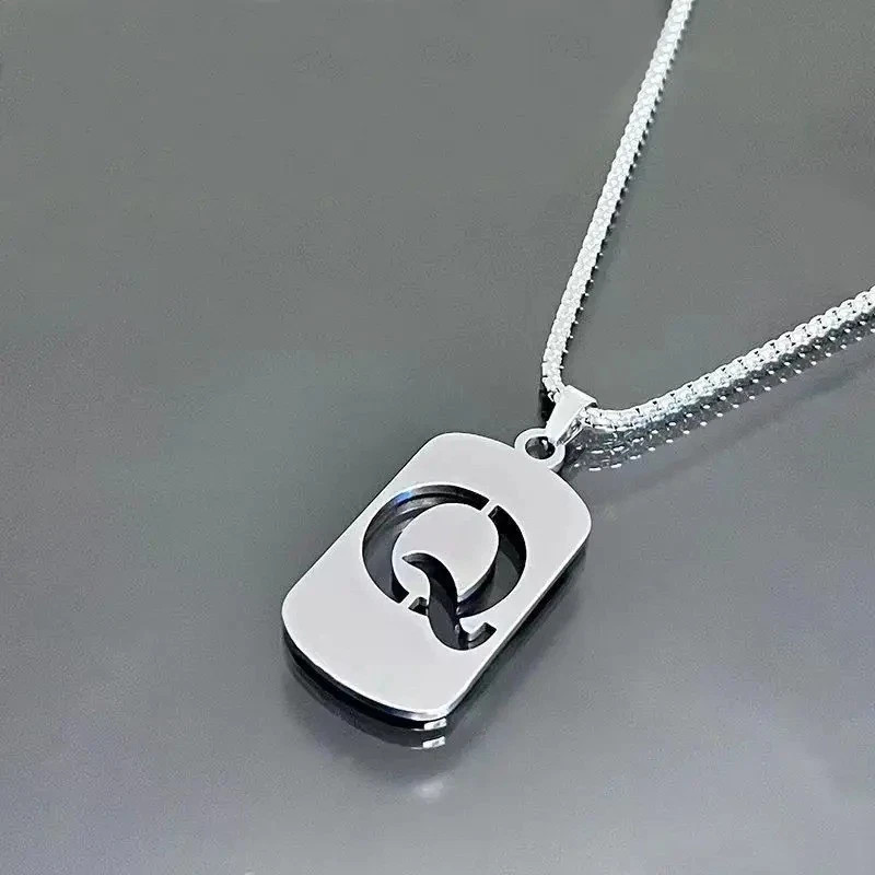 Fashion Punk A-Z Initial Tag Letter Stainless Steel Pendant Necklaces for Men