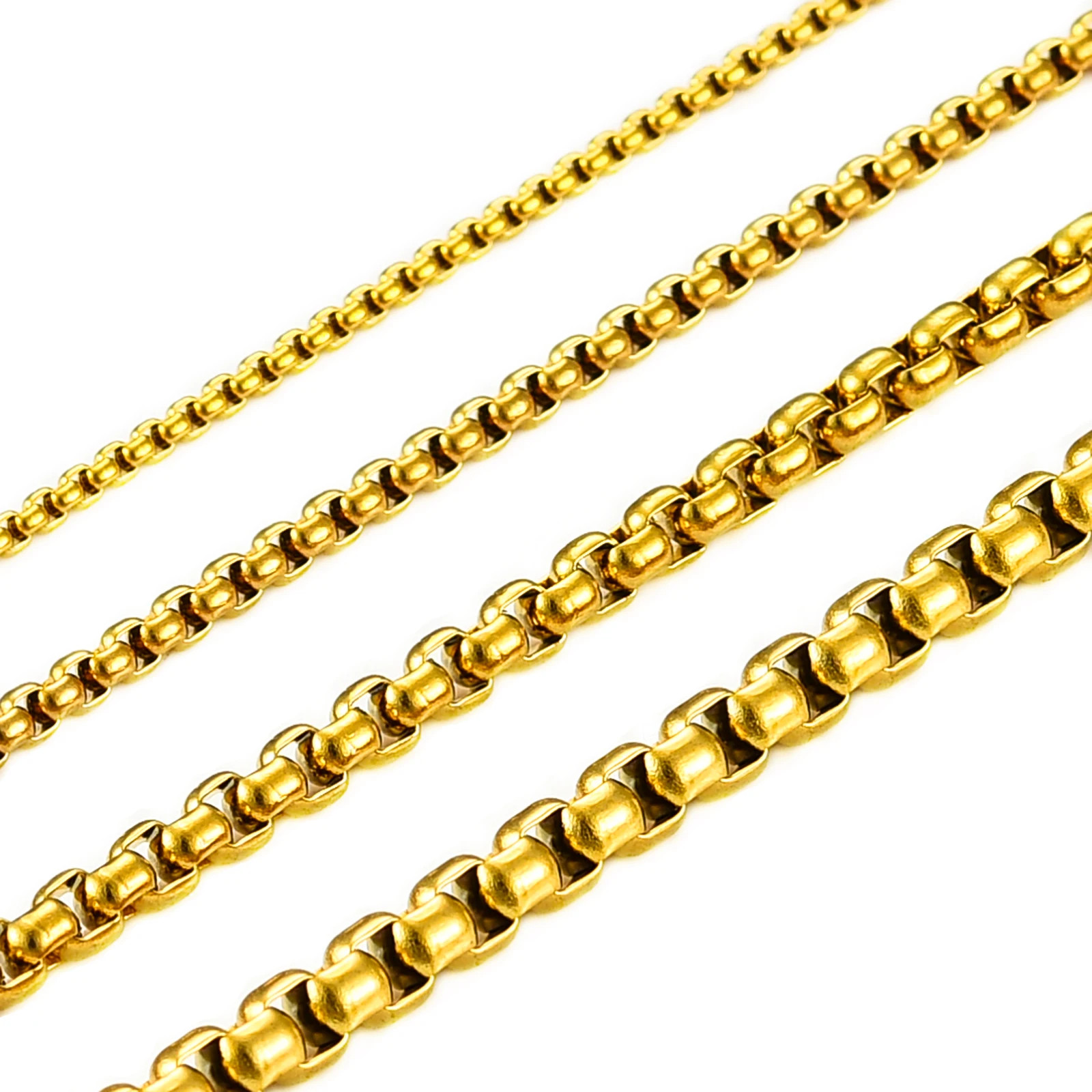 Square Rolo Gold Color Plated Round Box Chain Stainless Steel Necklace For Women