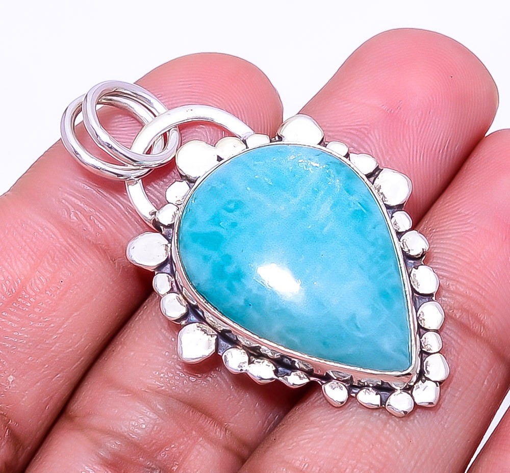Amazonite – Peru Designer Handmade 925 Sterling Silver Pendant 1.72″ P938515834