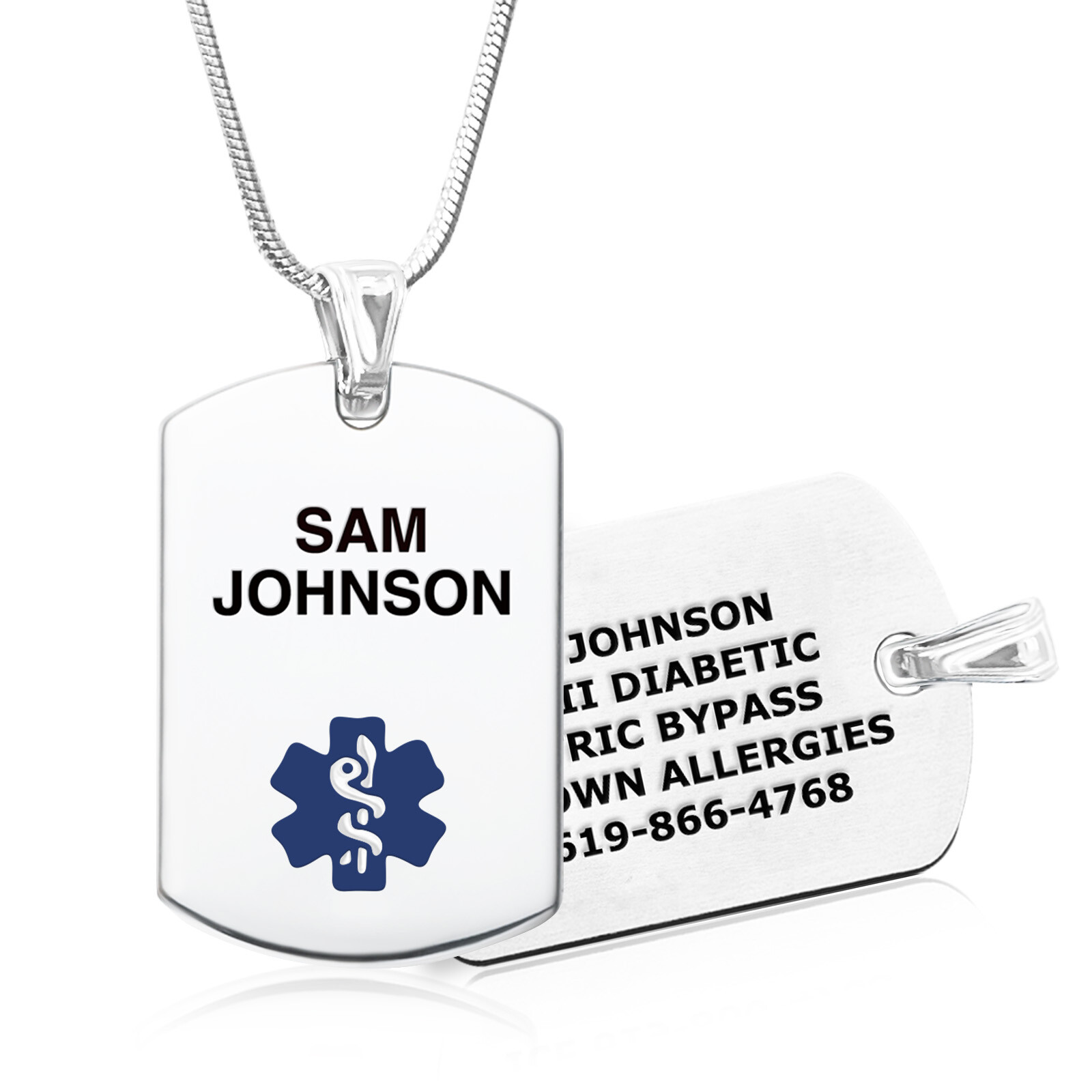 Devoti Custom Engraved Dog Medical Alert ID Necklace for Men/Women Various Chain