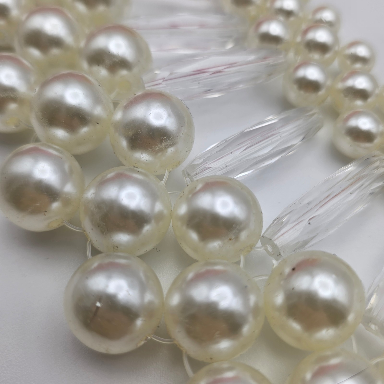 White Faux Pearl Clear Acrylic Waterfall Bib Statement Necklace 19 In