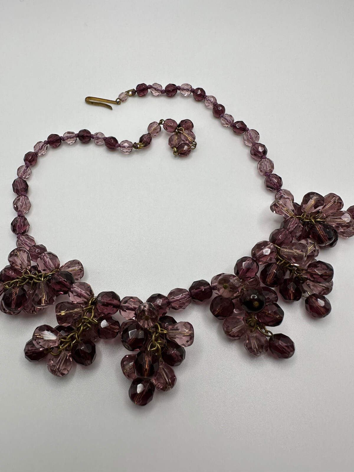Vintage Western Germany Purple Crystal Bib Statement Necklace 16″ NB6