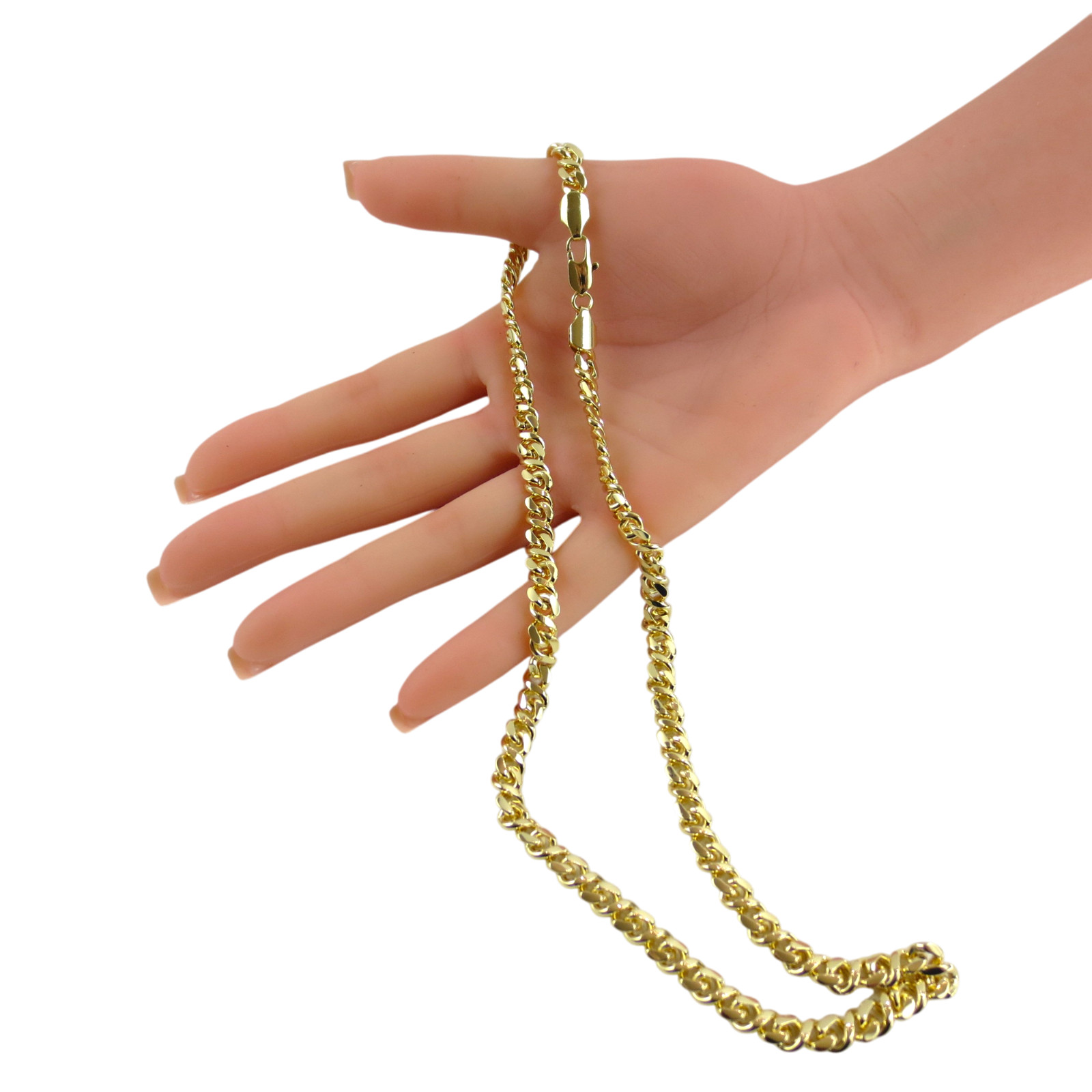 18K Yellow Gold Filled Cuban Link Chain 20″ 6mm Semi Flat Curb Necklace Unisex