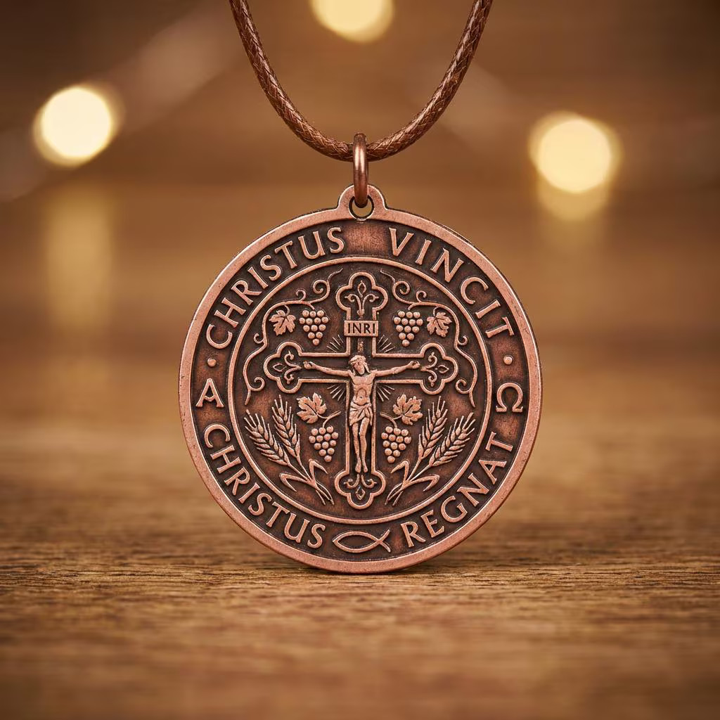 Pure Copper Christian Christus Vincit Crucifix Necklace – Handmade Boho Gift