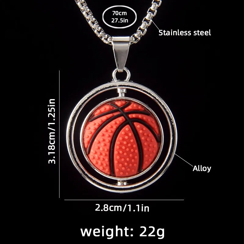 Cool Style Rotating Sports Basketball Pendant Necklace Unisex Hip-Hop Jewelry