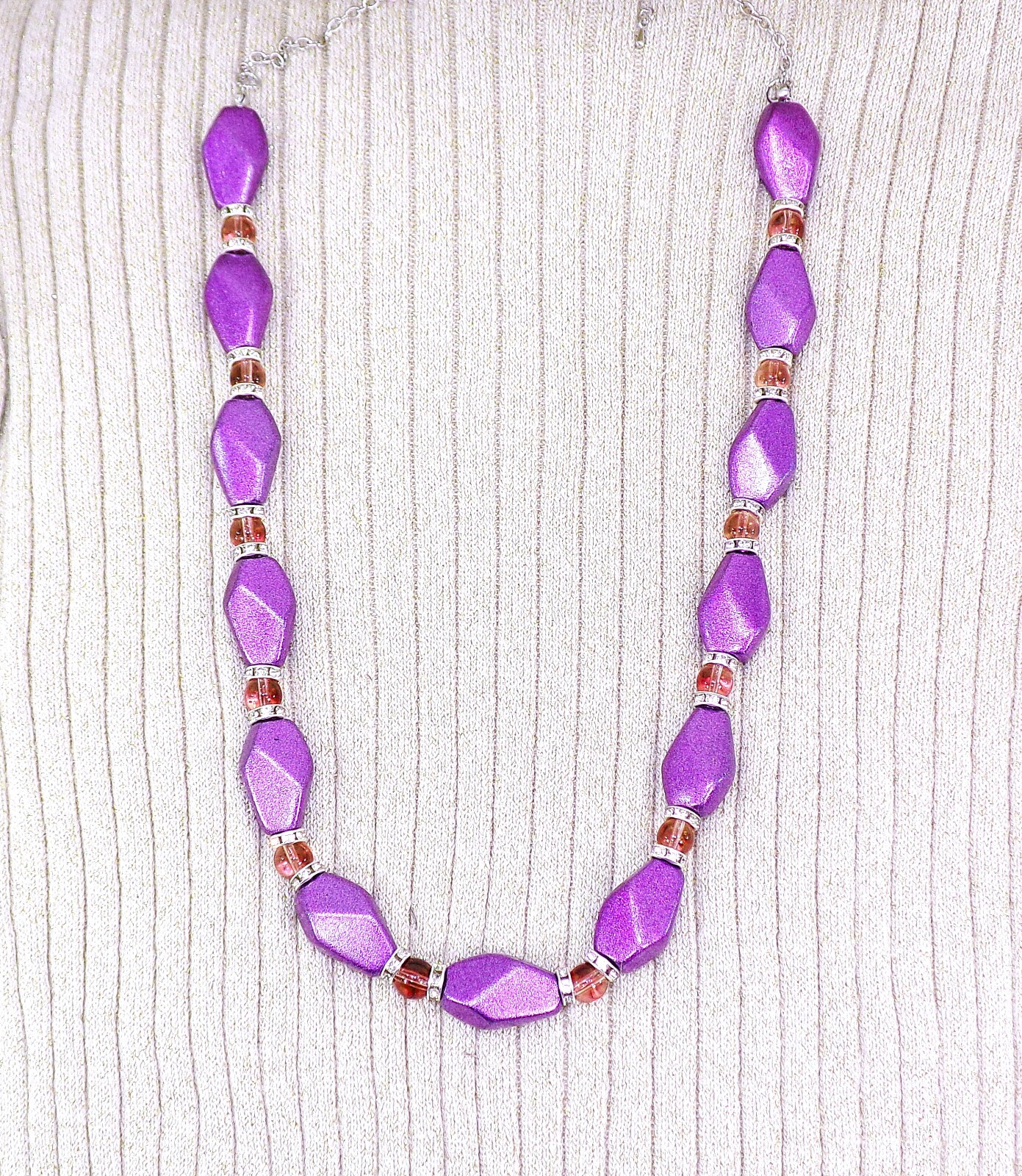 Purple bead necklace with small glass beads and crystal spacer beads NEW