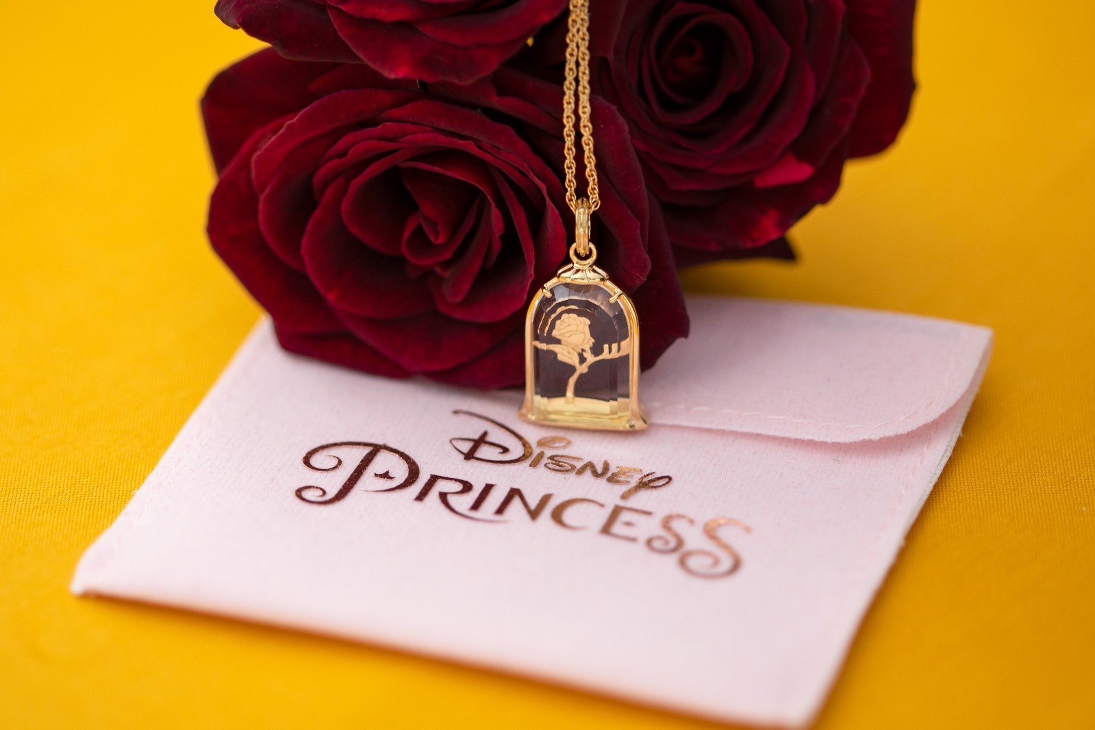 Disney X RockLove Beauty and the Beast Enchanted Rose Intaglio Pendant – Gold