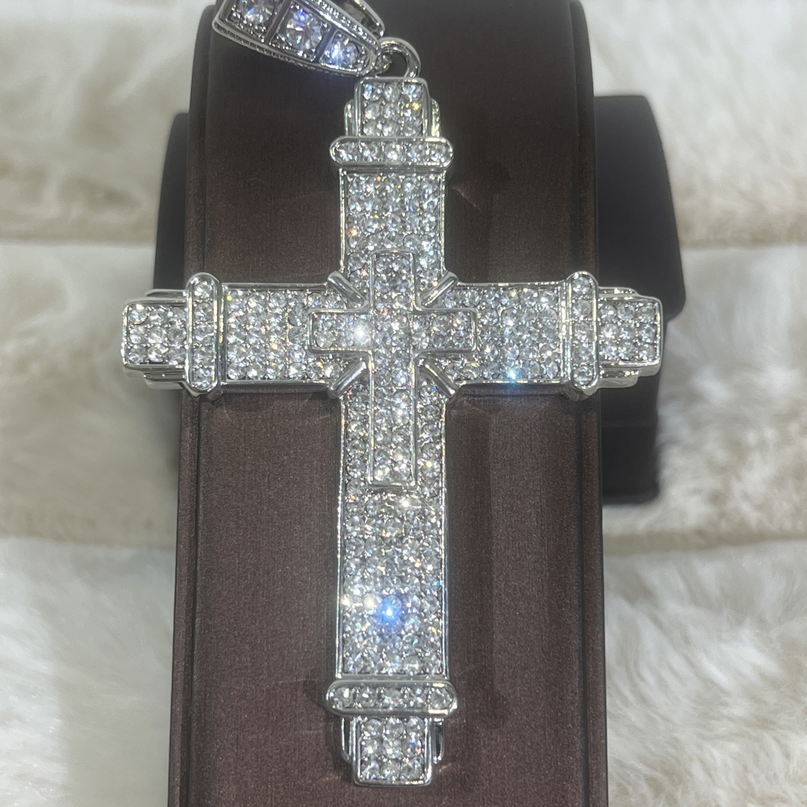 Large Religious Cross Iced Out Cubic Zirconia Stones, Stainless Steel 24￼