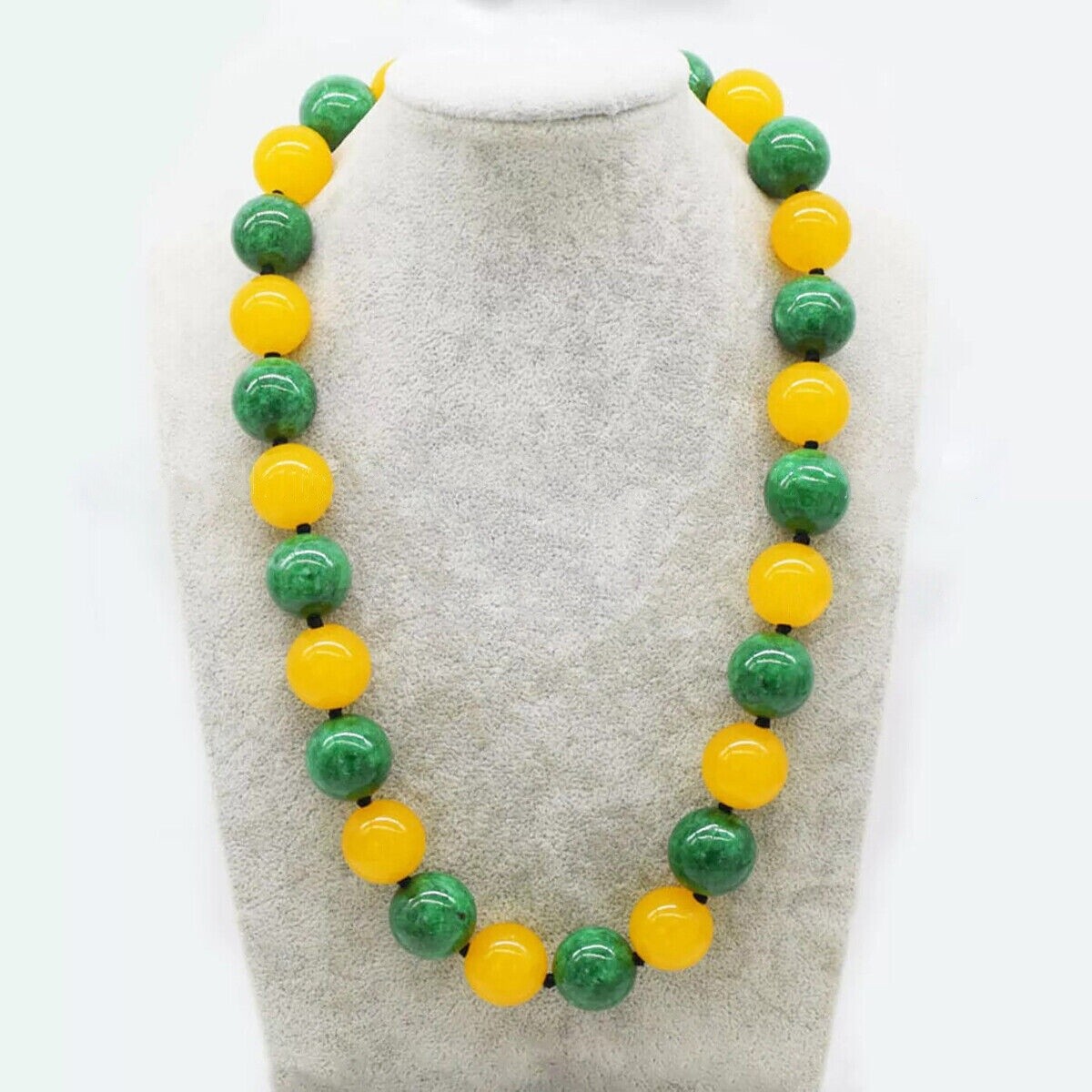Huge 20mm Natural Yellow Topaz Green Jade Jadeite Round Gemstone Beads Necklace