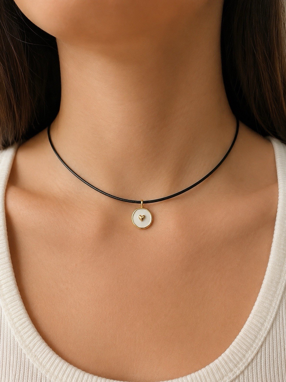 Black Snake Chain Choker Necklace Gold Tone Round Heart Charm Pendant Lobster
