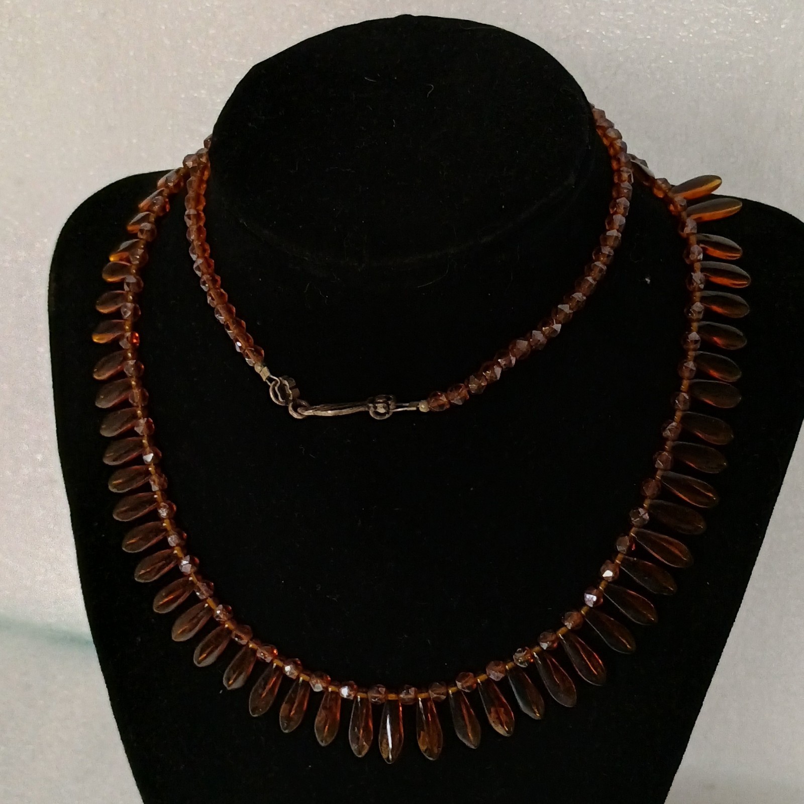 Amber Colored Teardrop Topaz/Tanzanite? W Beaded Chain w/ Hook Clasp Closure