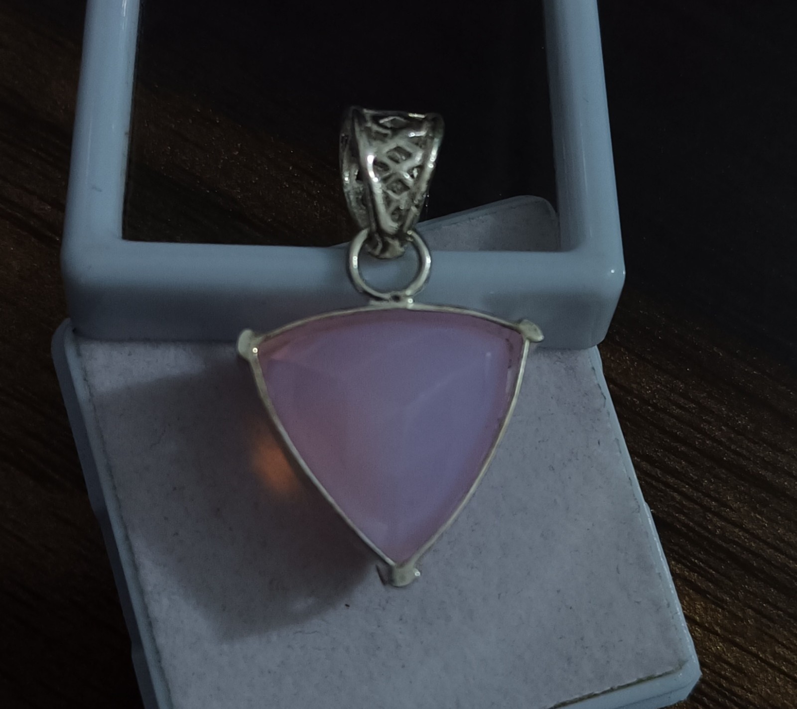 40 Ct Natural Pink Opal Gemstone -Trillion Cut Sterling Sliver Solitaire Pendant