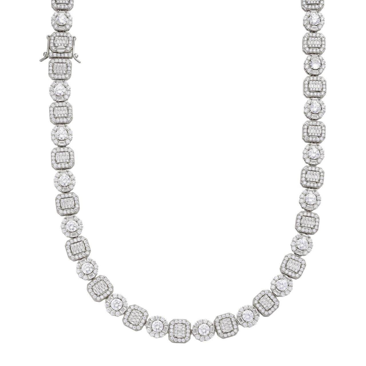 Harlembling Cluster Tennis Link Chain Necklace Iced Out CZ Stones – 925 Silver