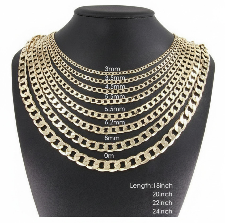14k Gold Filled Cuban Chain Curb Link Necklace 3-8mm 18-24” Men Women