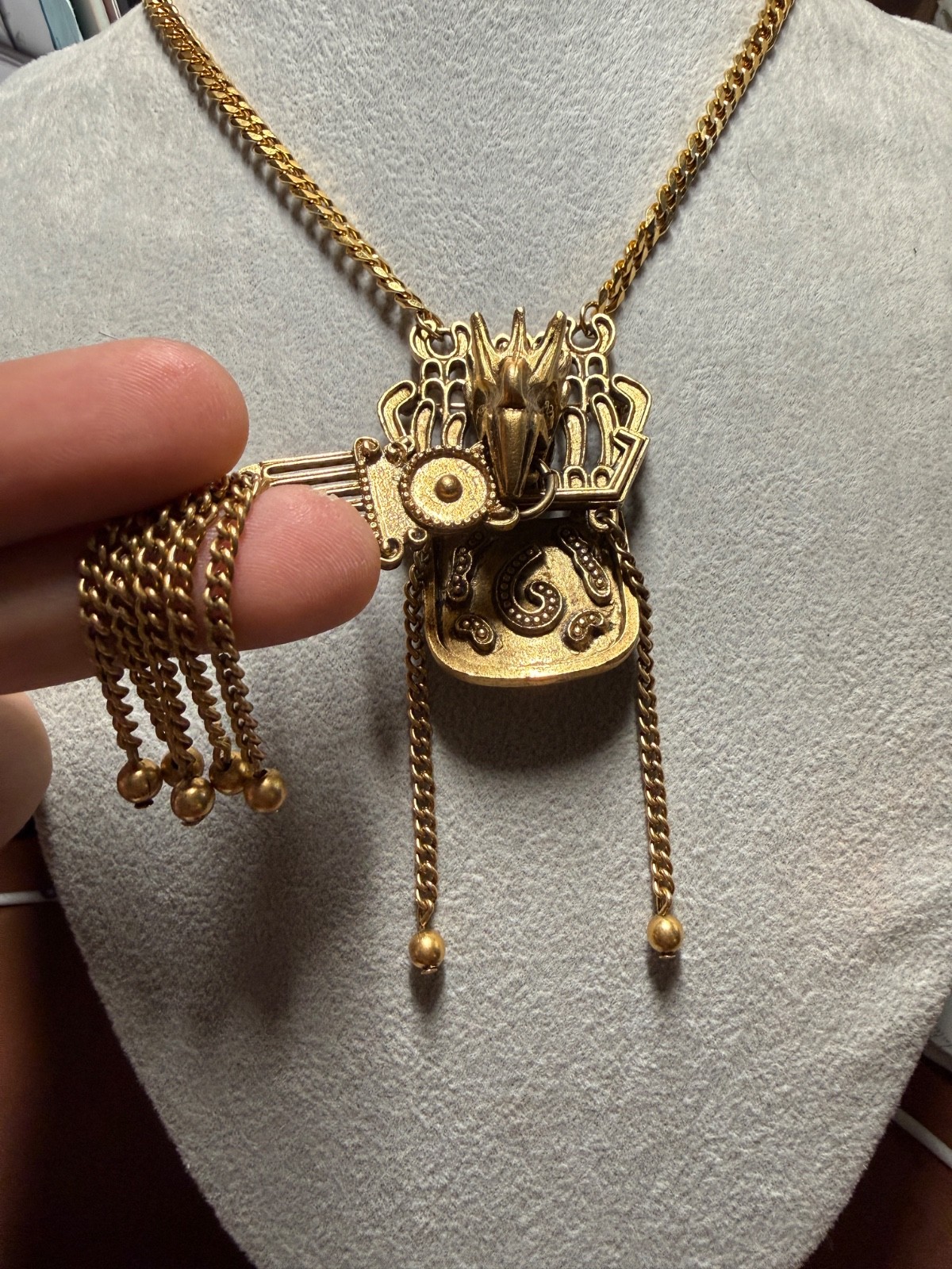 Rare Cuahutemoc Aztec Descending Eagle Necklace by Trigere, circa 1950s (#H)