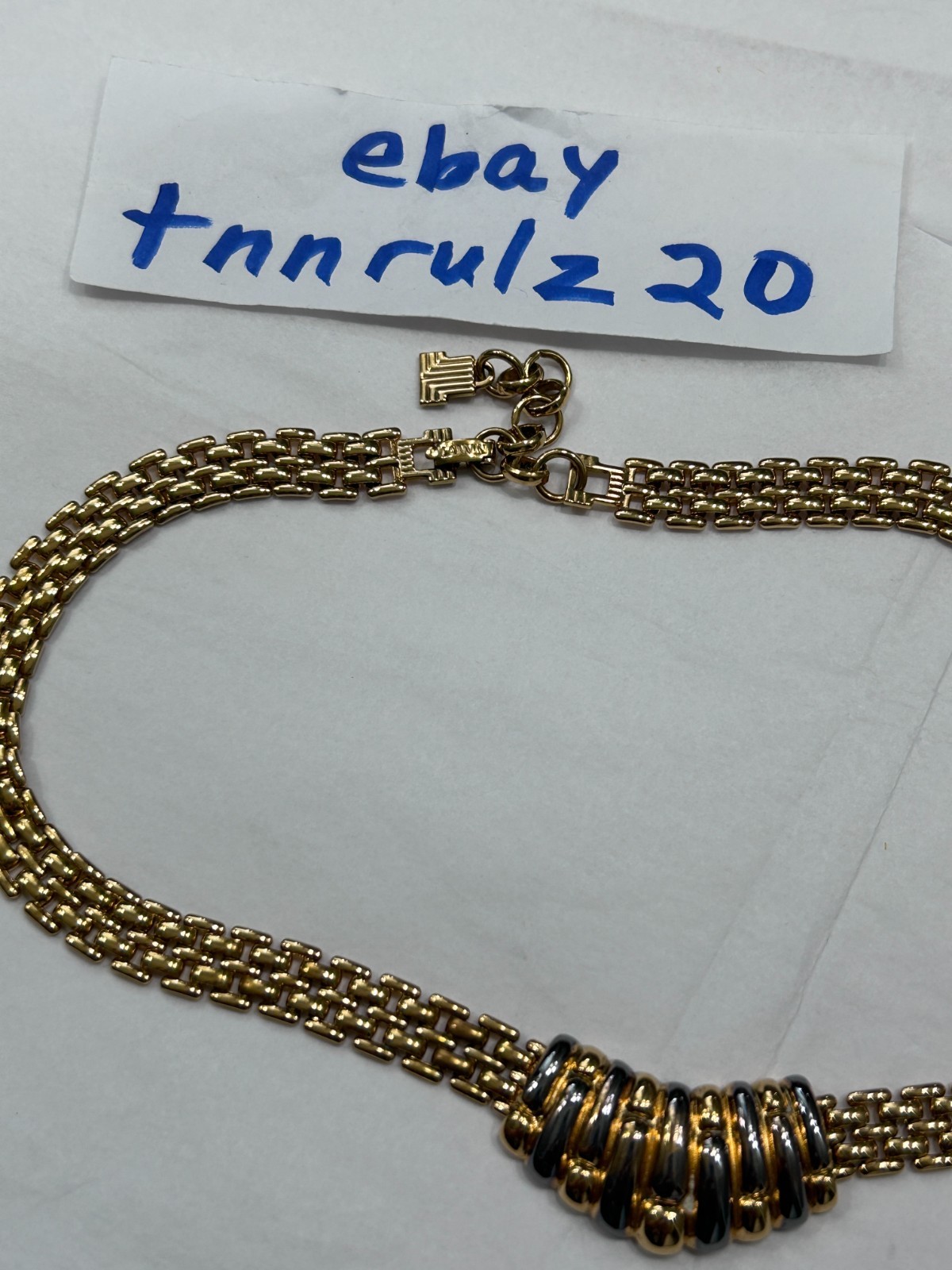 Vintage LANVIN Germany Silver Gold Couture Chain Collar Necklace