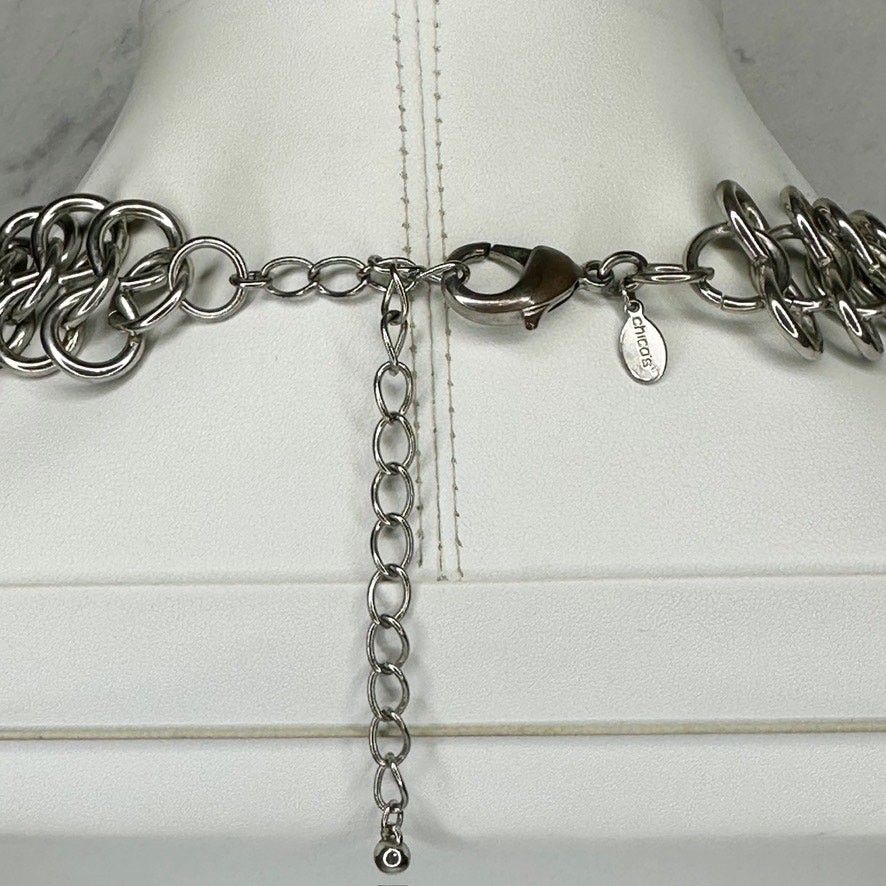 Chico’s Chunky Rhinestone Bib Necklace Yellow Silver Tone 16-20in