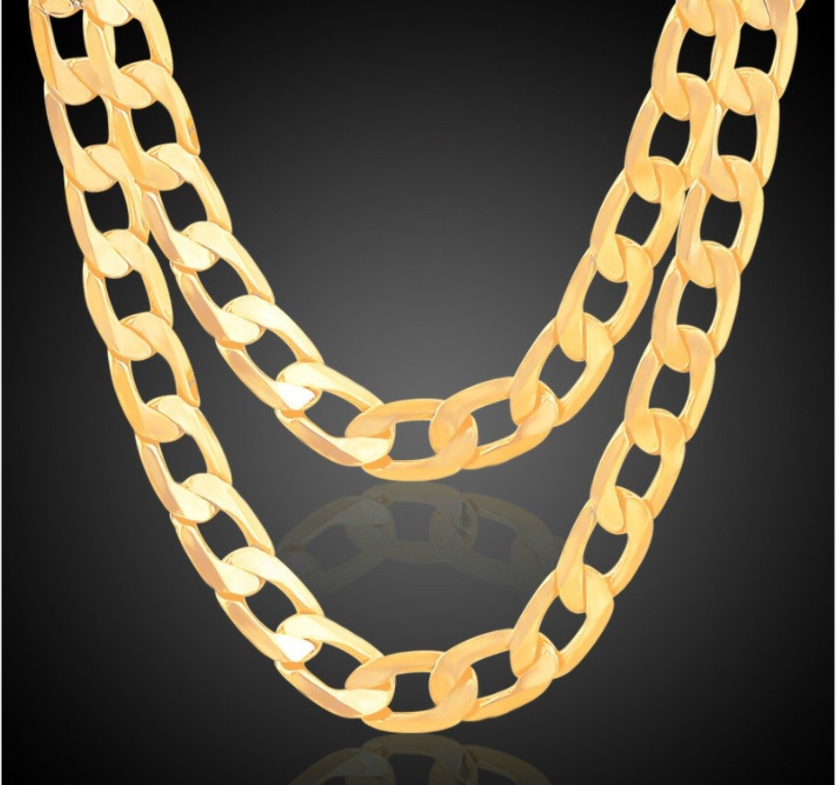 18K Gold Filled 7mm Wide 16/18/20″/22″/24″/26/28/30″/32 Curb Chain Necklace P70G