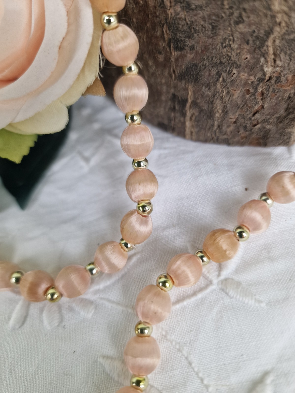 Vintage Satin Silk Thread Long Pale Pink Beads 1940-1970’s