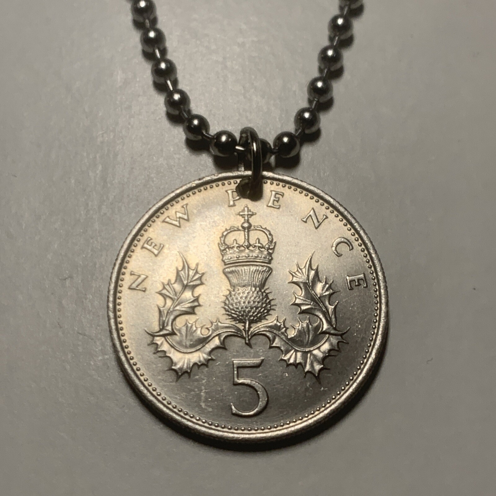 UK Scotland 5 New Pence Coin Pendant – The Badge of Scotland. CHOOSE DATE. A1