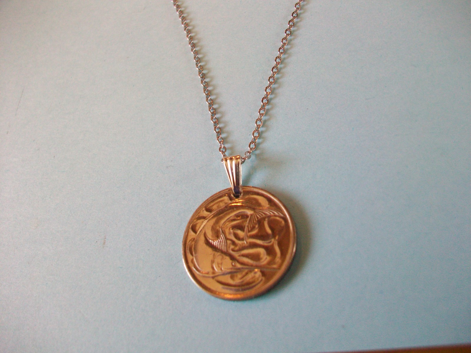 TWENTY CENTS – SWORDFISH – SILVER FINE LINK PENDANT NECKLACE – 1967 to 1984