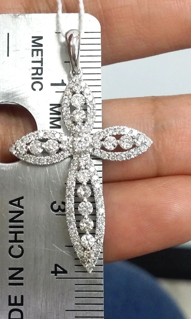 14k White Gold Plated 2Ct Round Cut Simulated Diamond Cross Pendant Necklace