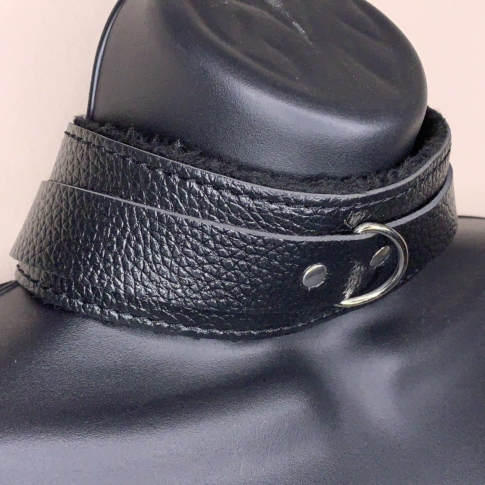 Faux Leather Faux Fur Lined Necklace Choker Style Adult Unisex Goth Cyberpunk
