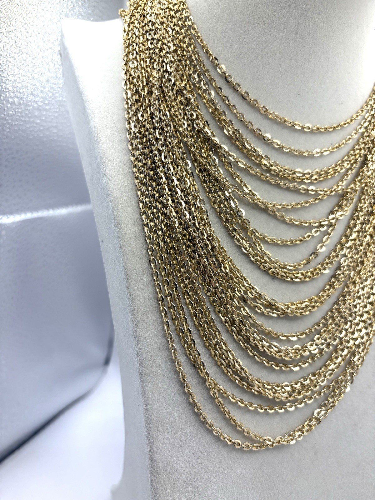 Gold Tone Chain Drape Statement Collar Necklace Multistrand West Germany