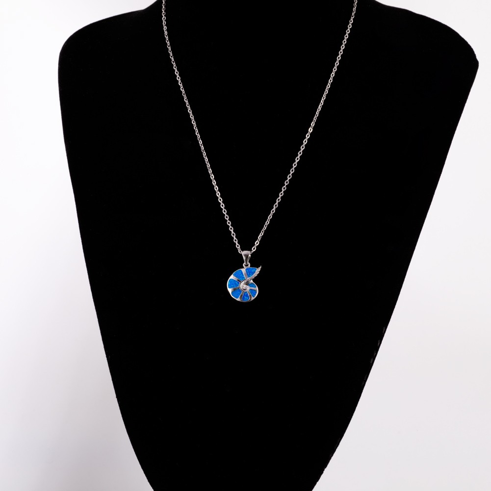 Conch Shell Ocean Blue Fire Opal Silver Jewelry Necklace Pendant