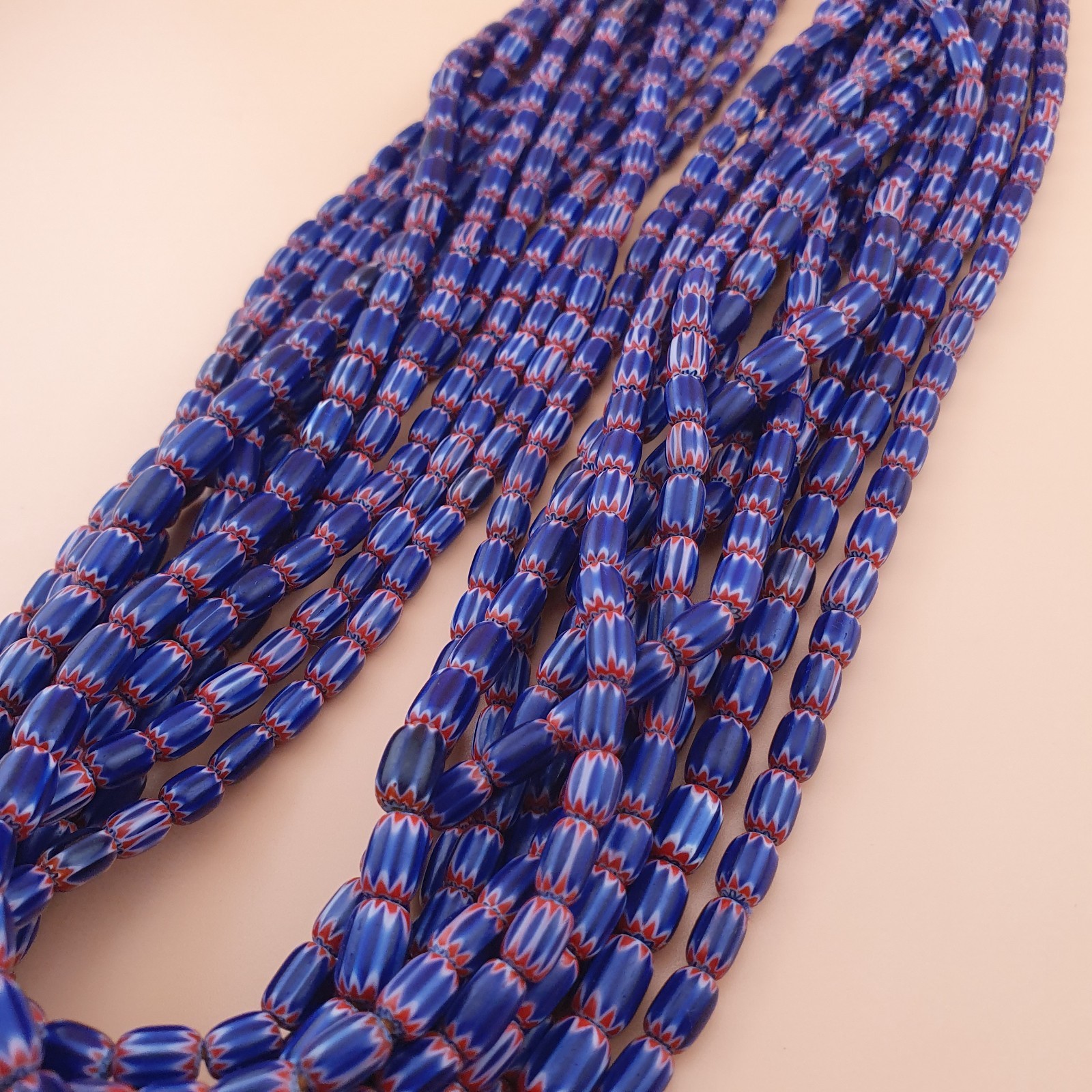 Tiny Blue Venetian Style Chevron Beaded Necklace