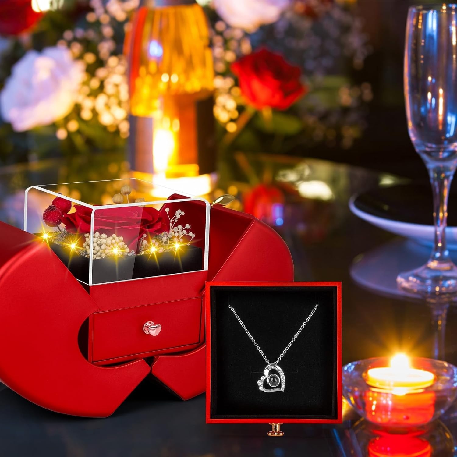 I Love You Necklace with Preserved Rose – Timeless Gift for Special Occasions