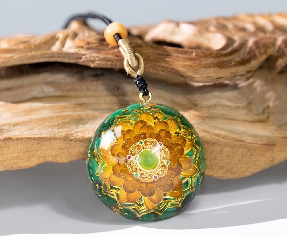 Healing Orgonite Necklace with Malachite & Flower of Life – Adjustable Cord