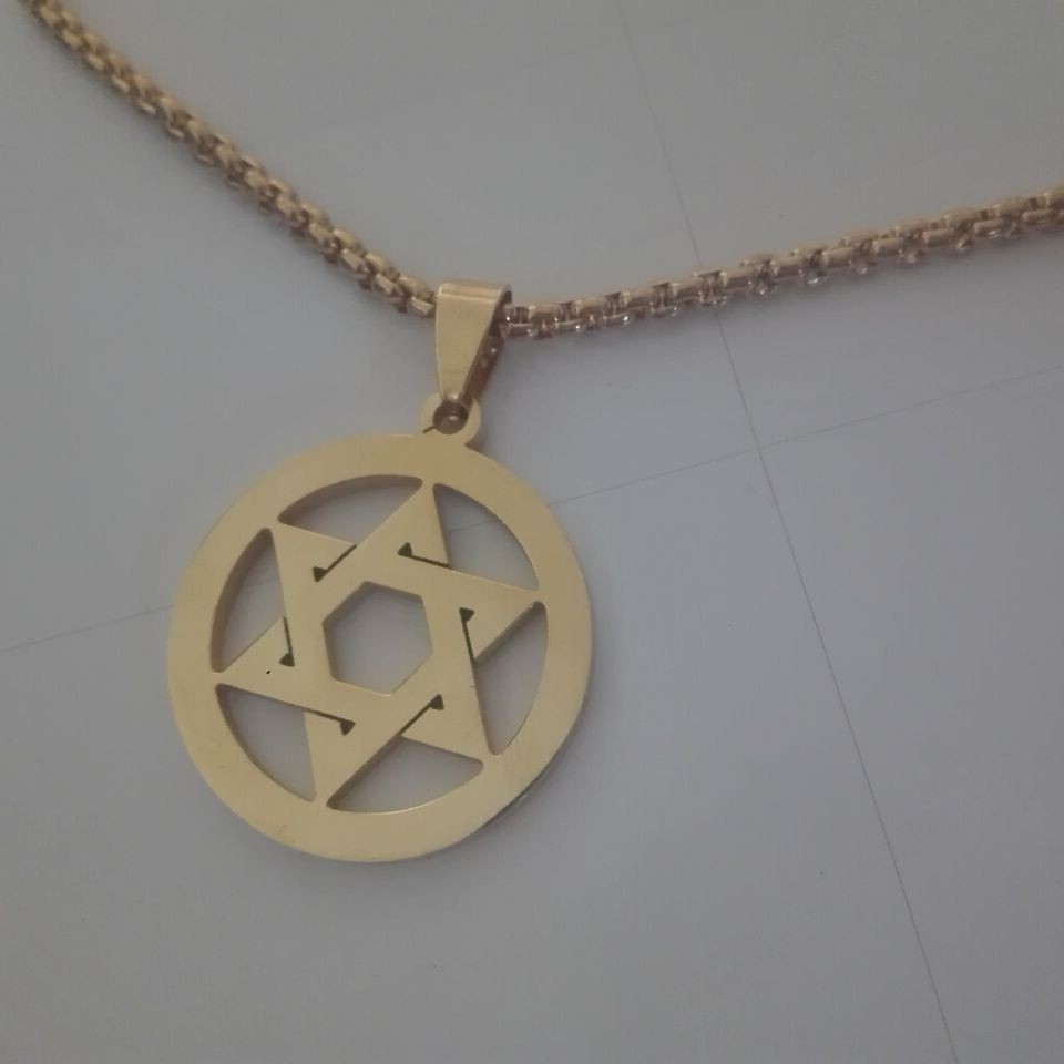 20”-32” 3mm Chain Hip-Hop Stainless steel star of David Pendant Necklace Gold