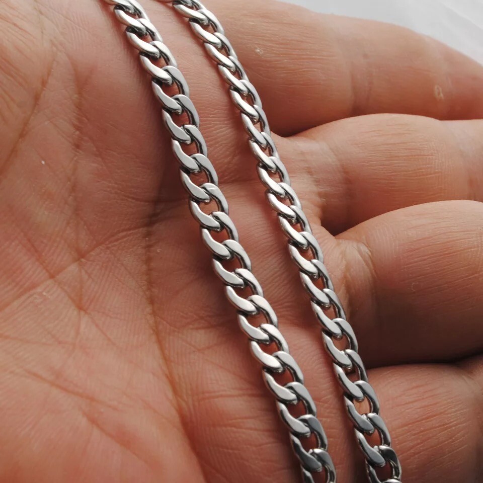 2-15mm Men’s 316L Stainless Steel Silver Curb Link NK Necklace Chain Wholesale