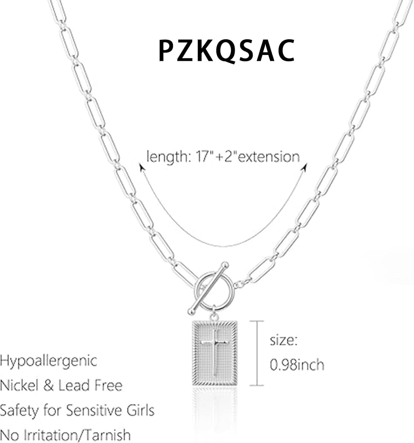 Paperclip Cross Pendant Necklace for Women Gold Toggle Clasp Rectangle Necklace