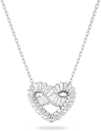Swarovski Matrix Heart Necklace Clear Baguette Cut Crystal Rhodium Finish
