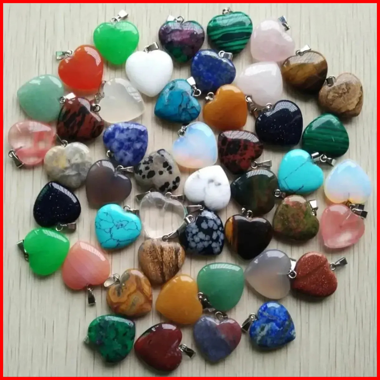 10 pcs Random Heart Shaped Stone Pendant Charms Crystal Chakra Beads For DIY NEW