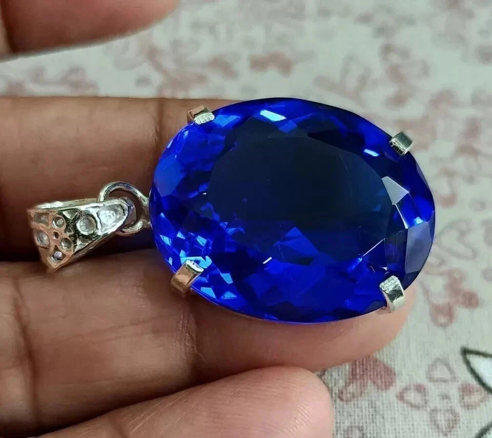 85 CT+ Flawless Deep Blue Tanzanite Pendant 925 Sterling Silver Plated Jewelry