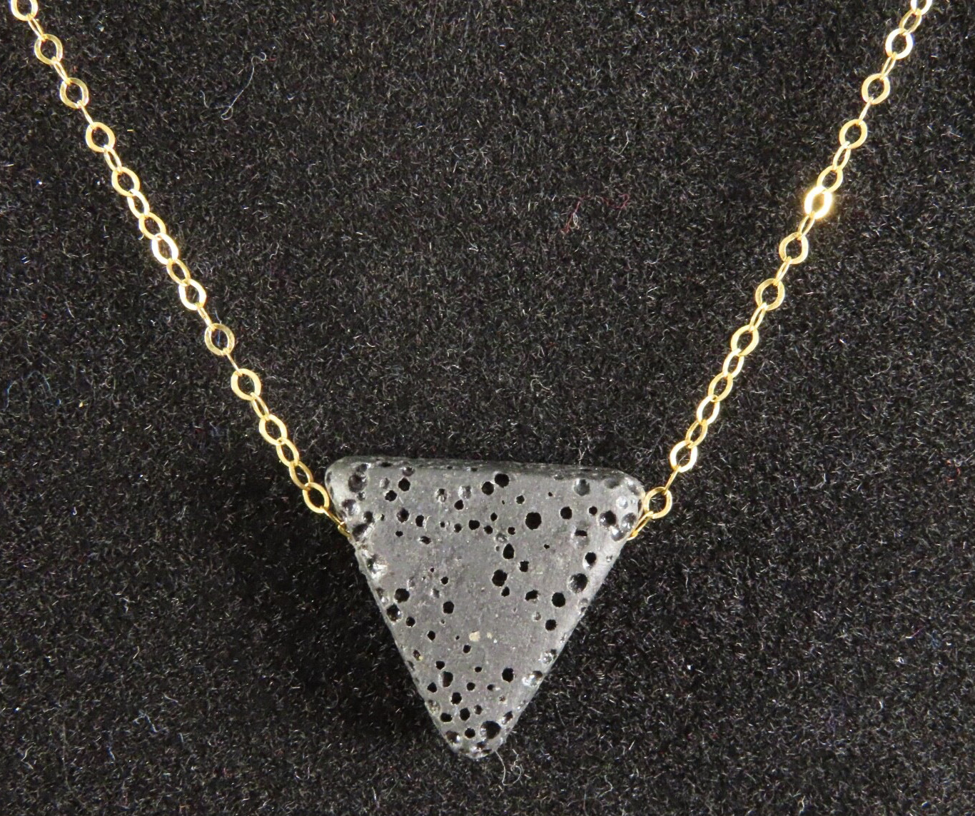 14K GF GOLD FILLED Chain Necklace BLACK TRIANGLE LAVA ROCK PENDANT Oil Diffuser