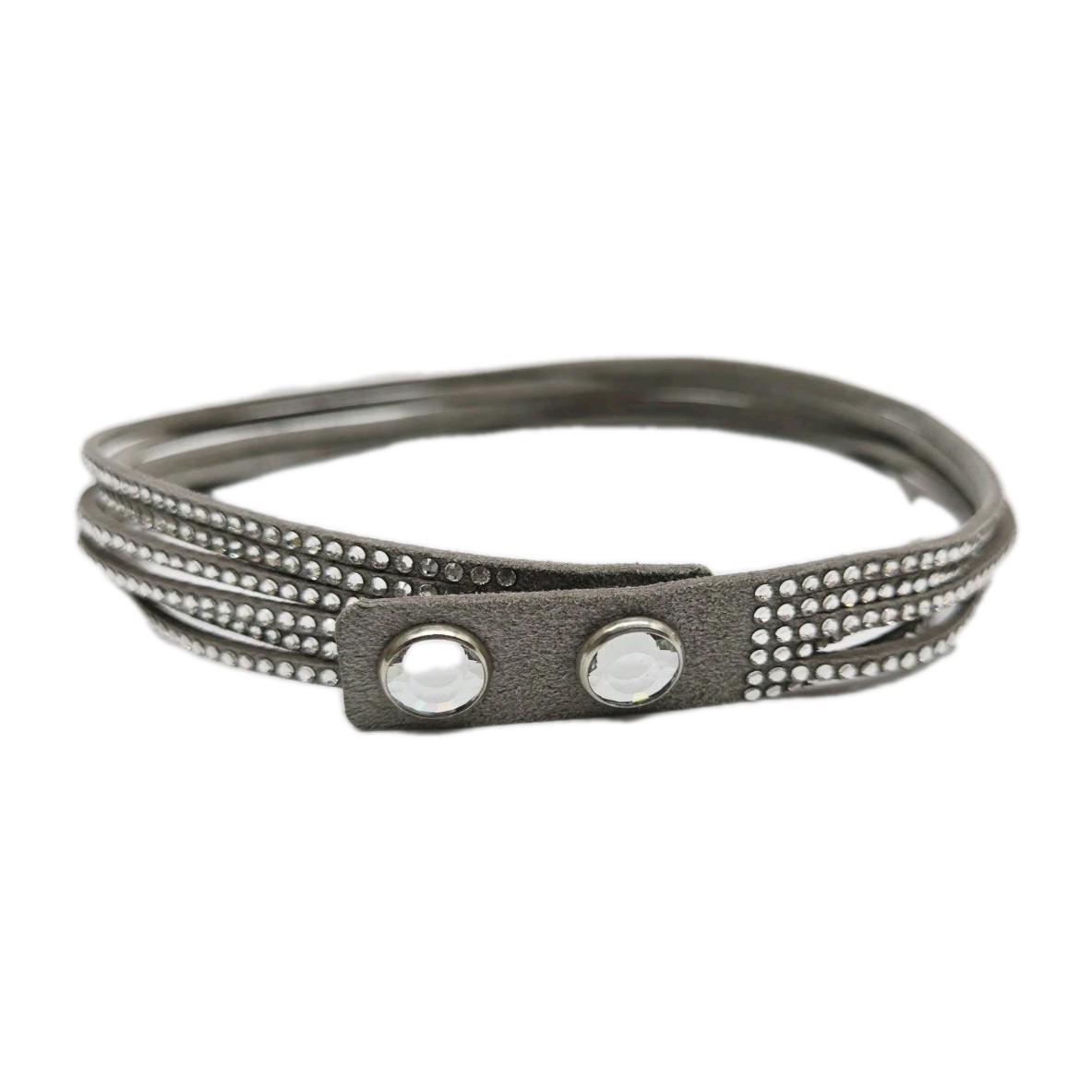 Grey Crystal Leather Choker Necklace Five Row Adjustable 15 in