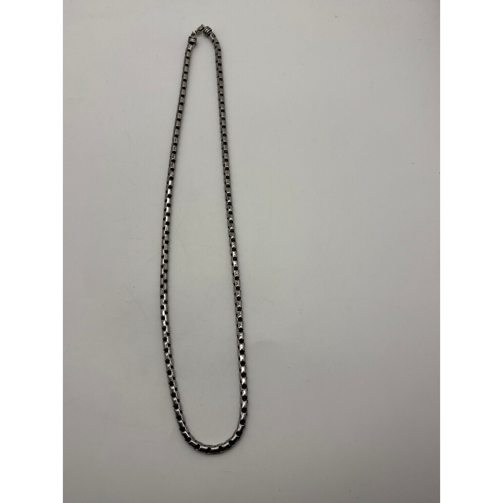 Gunmetal Silver Tone Rounded Box Chain Necklace 28 Inch Lobster Clasp